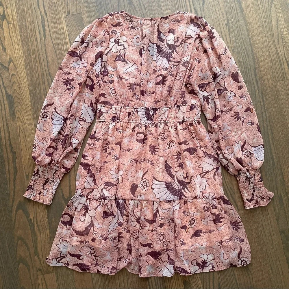 ANTHROPOLOGIE o.p.t Peach Floral Degage Metallic Boho Peasant Mini Dress - Picture 11 of 12